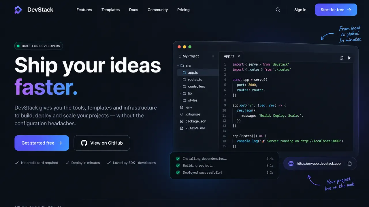 A developer product demo displayed inside a browser window.