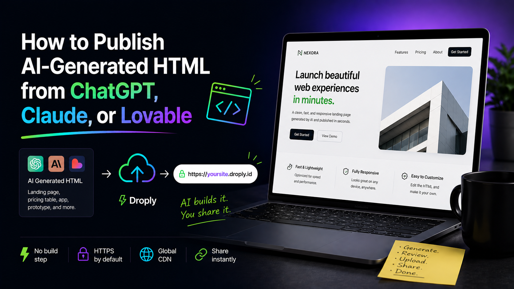 Cover image for How to Publish AI-Generated HTML from ChatGPT, Claude, or Lovable